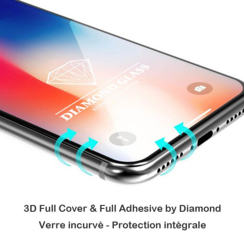 Verre trempé - iPhone X - Noir adhérence intégrale