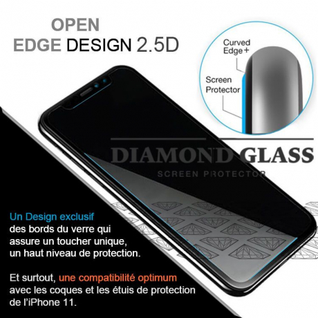 Film protection en verre trempé pour iPhone 11- Apple- Open Edge Design 2.5D+  Full Adhesive