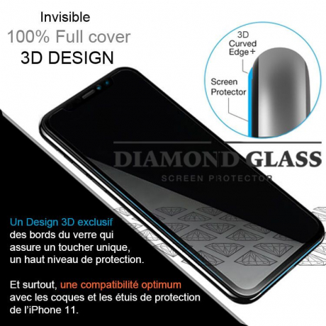 Protection verre trempé 3D iPhone 11- Apple - Full cover- Full Adhesive - Tempered glass screen protector