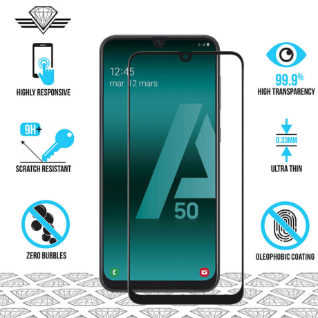 Samsung A50 - Protection écran en verre trempé