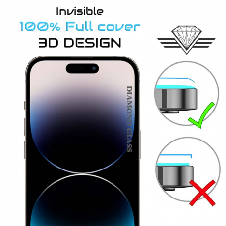 Protège écran iPhone 14 Pro incurvé intégral 3D. Diamond Glass.