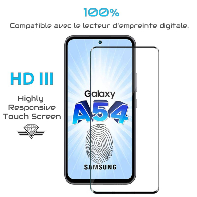 Verre trempé Samsung A54 compatible lecteur d'empreintes digitales.