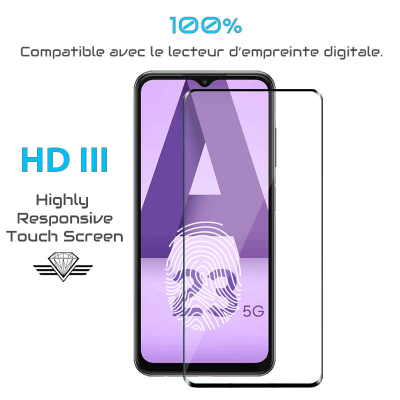 Verre trempé Samsung A23 compatible lecteur d'empreintes digitales.