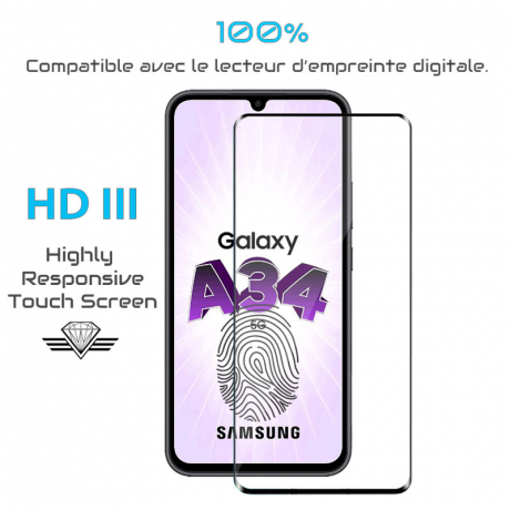 Protection écran Samsung A34 compatible lecteur d'empreintes digitales - Protection d'écran Diamond Glass.