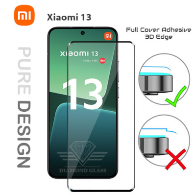 Protection Xiaomi 13 intégrale - 3D - Bord noir. Diamond Glass