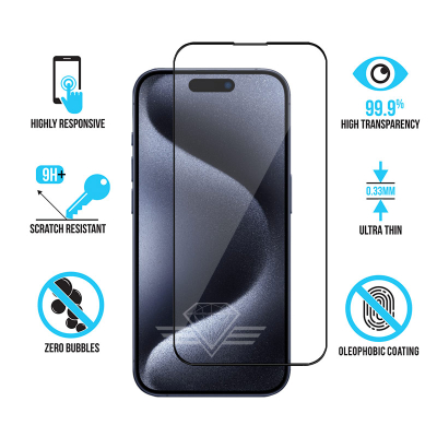 Verre Trempé Intégral pour iPhone 15 Pro Max Vitre Protection Lot-2