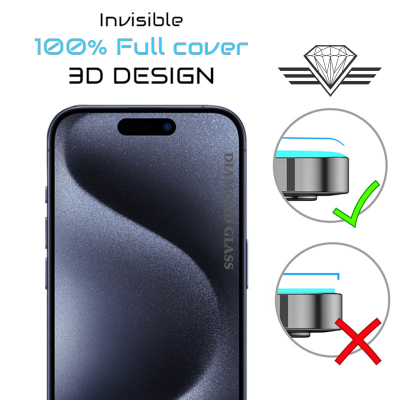 Protection d'écran en verre trempé (100% de surface couverte) pour Apple iPhone  15 Pro, Noir, Apple iPhone 15 Pro