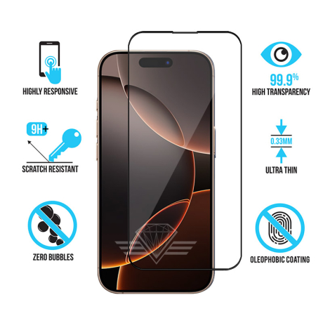 Protège écran en verre pour iPhone 16 Pro - Film Antichoc