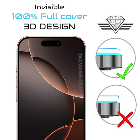 Film de protection pour iPhone 16 Pro - Bordure noire intégrale - Diamond Glass