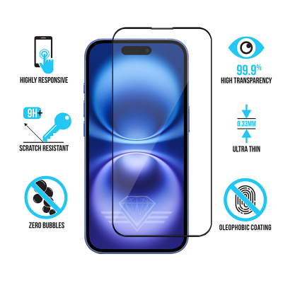 Protège écran en verre pour iPhone 16 - Antichoc