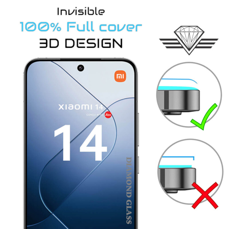 Film de Protection écran Xiaomi 14 intégrale - 3D - Bord noir. Diamond Glass