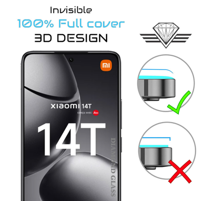 Film de Protection écran Xiaomi 14 T intégrale - 3D - Bord noir. Diamond Glass