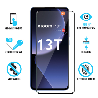 Film de Protection écran Xiaomi 13 T intégrale - 3D - Bord noir. Diamond Glass