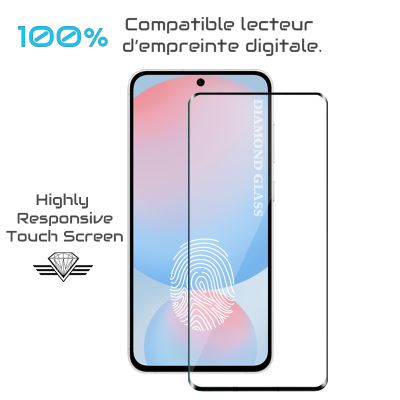 Verre trempé Samsung A56 compatible lecteur d'empreintes digitales.