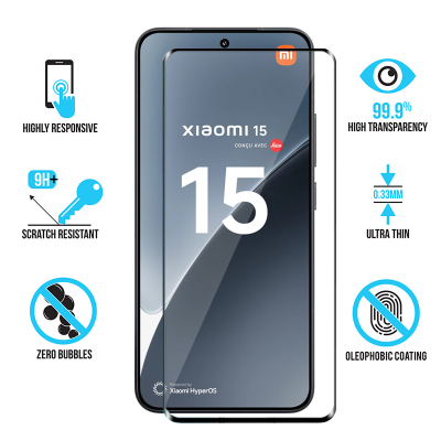 Film de Protection écran Xiaomi 15 intégrale - 3D - Bord noir. Diamond Glass