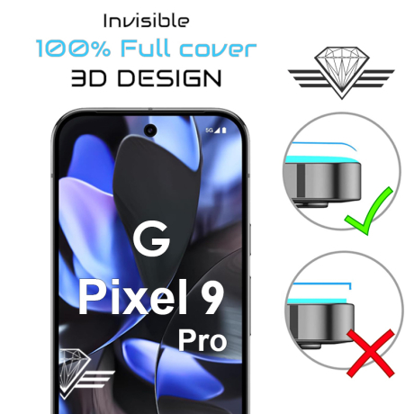 Protection d'écran intégrale, bord à bord et invisible pour Google Pixel 9 Pro - Diamond Glass.
