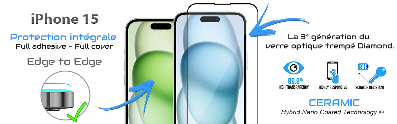 Protection d'écran verre trempé pour iPhone 15 - Diamond Glass